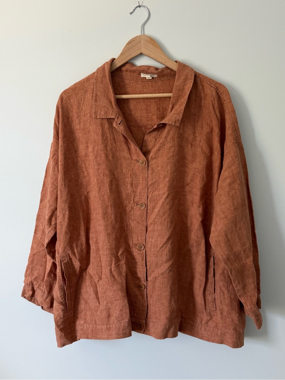 Eileen Fisher Linen Chore Shirt Jacket with pockets — Burnt Orange